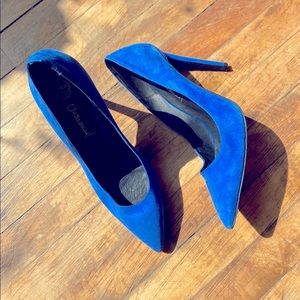 Jeffrey Campbell blue suede pump stilettos